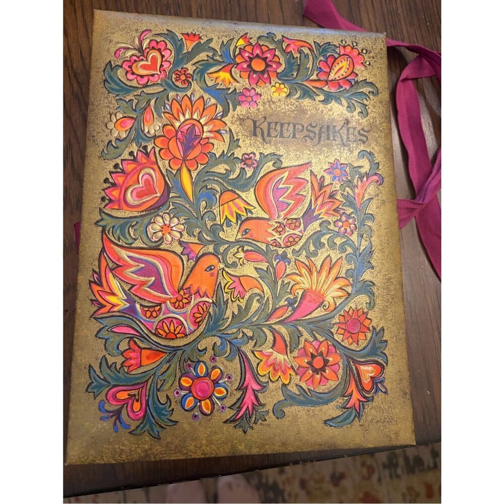 Hallmark vintage Keepsakes Floral Folk Art Keepsake Box - Vibrant Pink & Orange